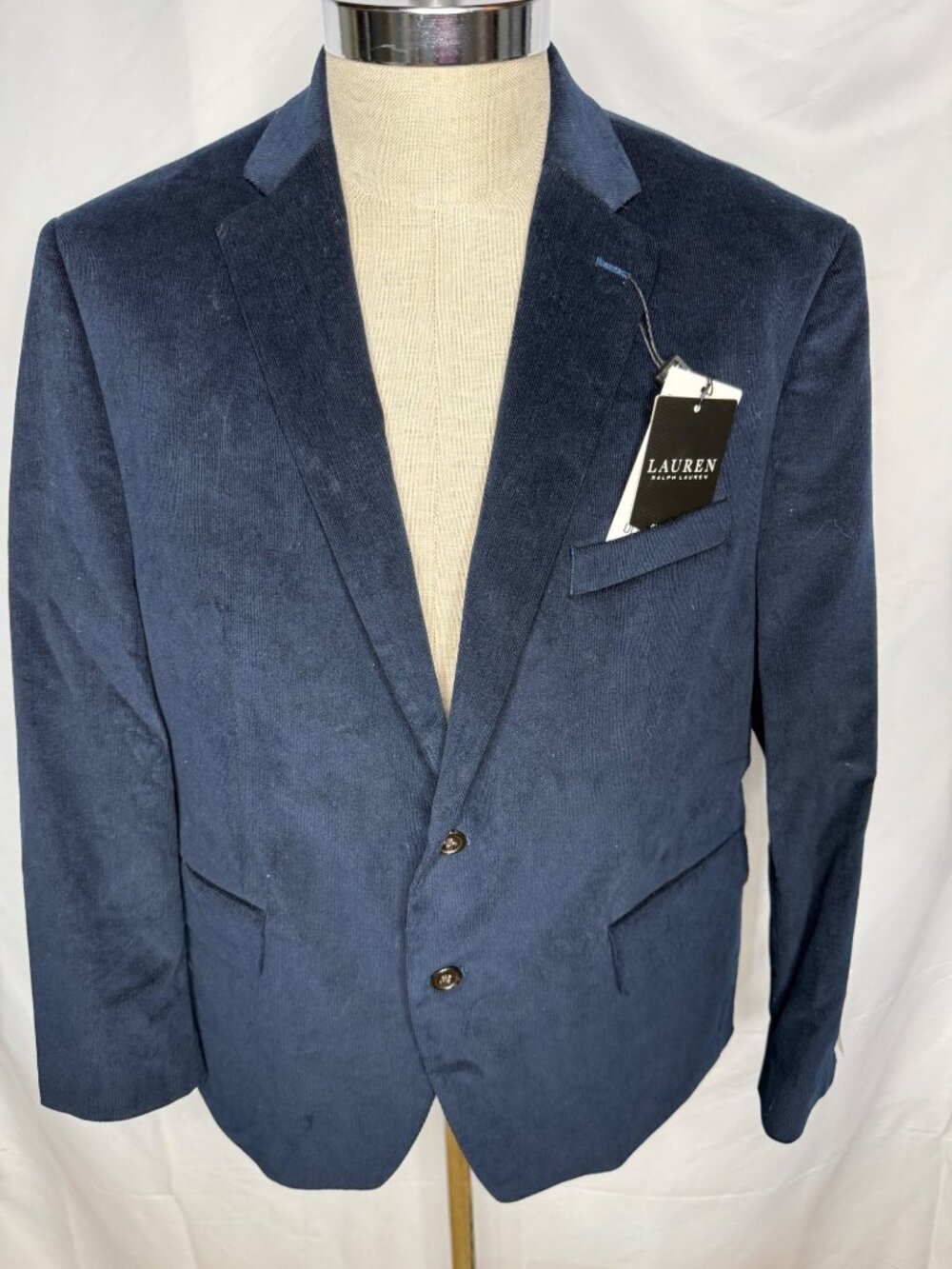 Lauren Ralph Lauren Mens Navy Corduroy Sport Coat Elbow Patches Size 44S New